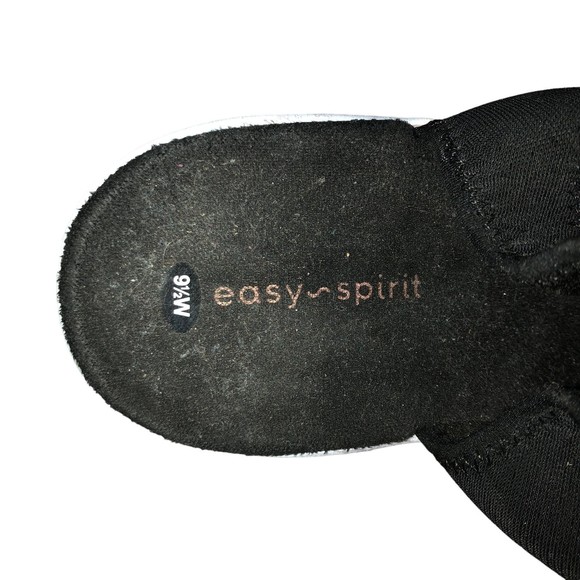 Easy Spirit Sandals, Black & White Low Wedges w/Stretchy Uppers SZ 9 1/2 - Picture 7 of 8